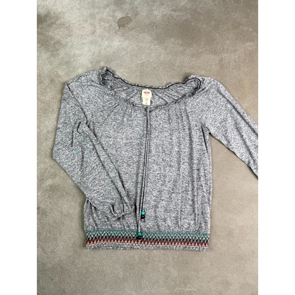 Mossimo Supply Co. Blouse Top Womens Medium Heather Gray Beads Embroidered Hem